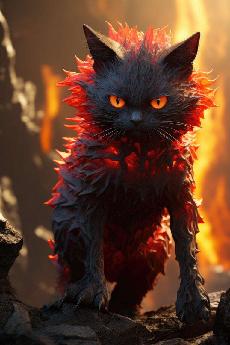 Monster cat with black and red volcano skin