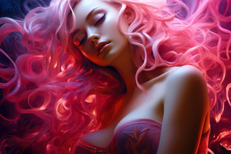 Girl with long glow pink hair