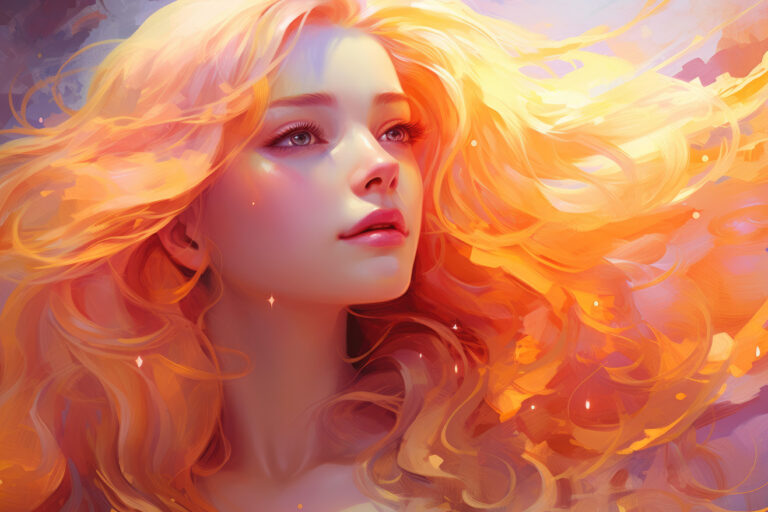 Girl portrait painting with golden hair