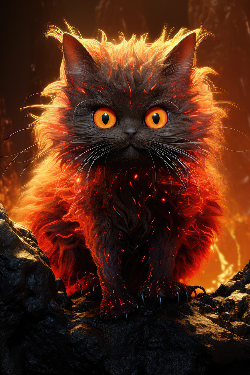 Cute black cat with fur in the fire