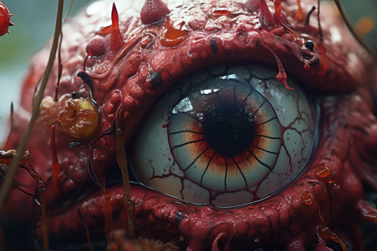 Eye of some monster with red skin