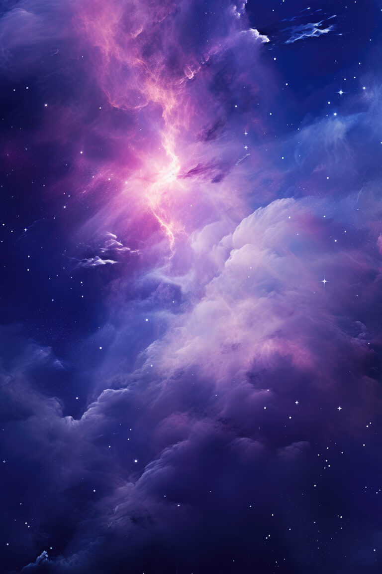 Violet cloud in the space with lighting and stars