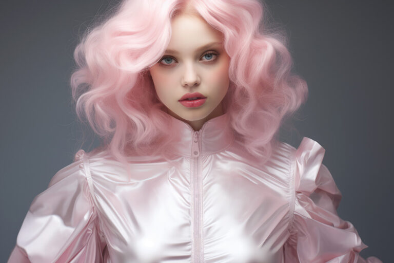 Girl with pink hair and pink costume