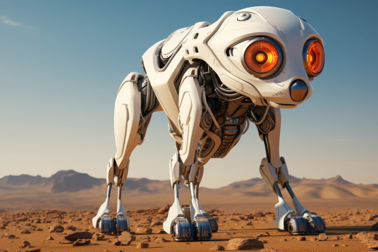 White robotic dog on some planet