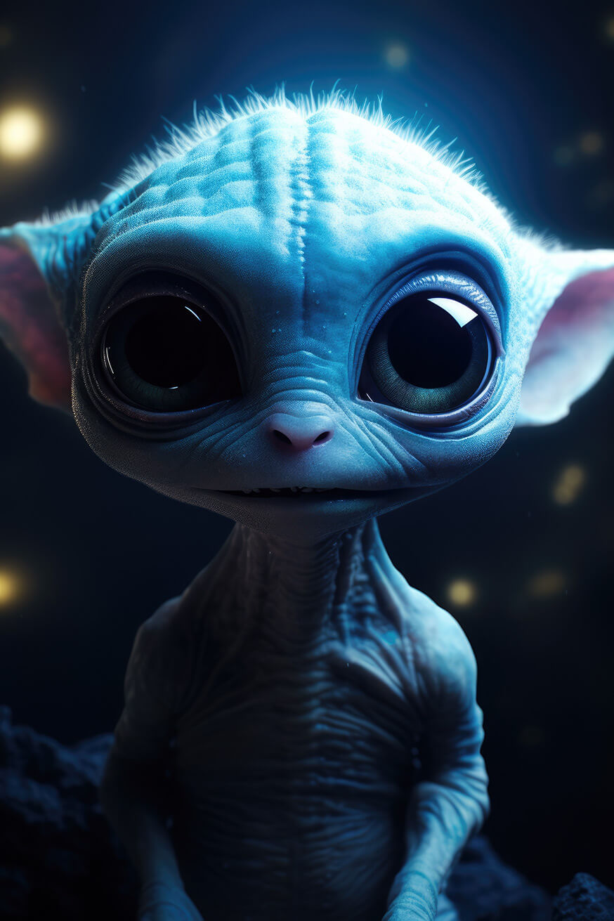 Cute small alien creature in blue lights