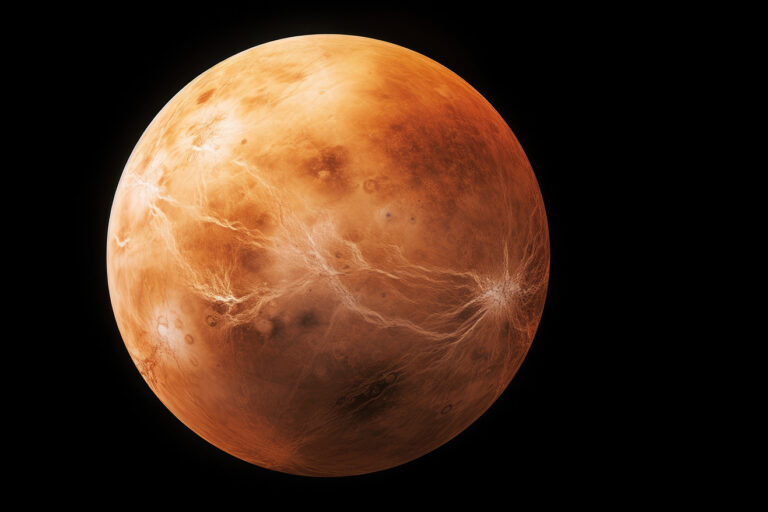 Orange planet with detailed surface on black background