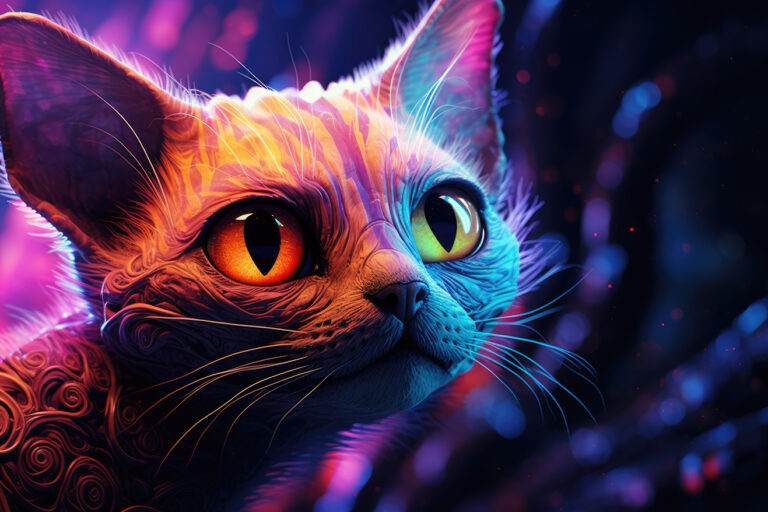 Cute cat with colorful neon swirled skin