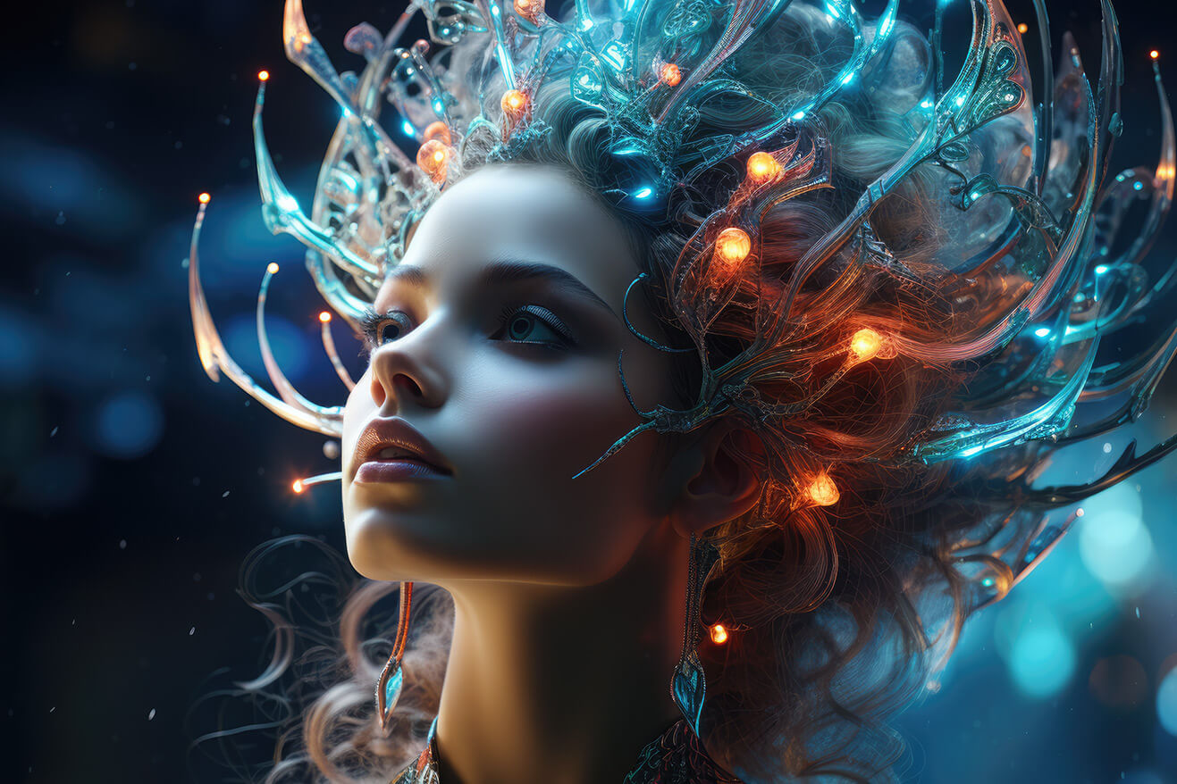 Fantasy woman with glowing diadem