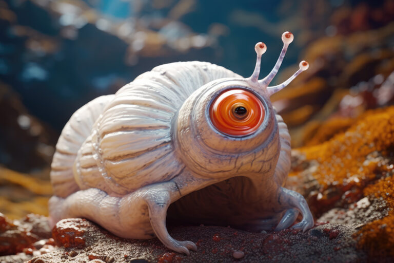 Weird alien snail with orange eye