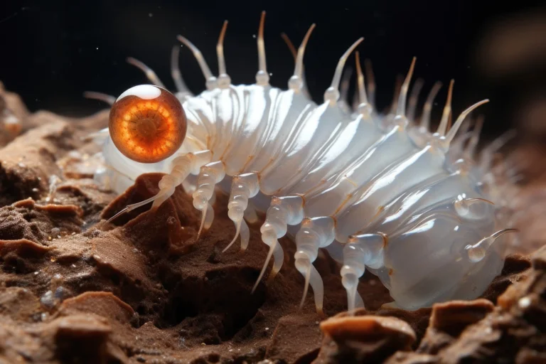 Weird white alien millipede with big eye