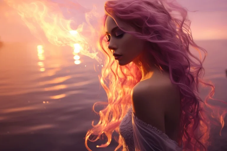 Girl with pink hair in sunlight and smoke