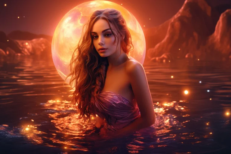 Girl in the water with big orange sphere