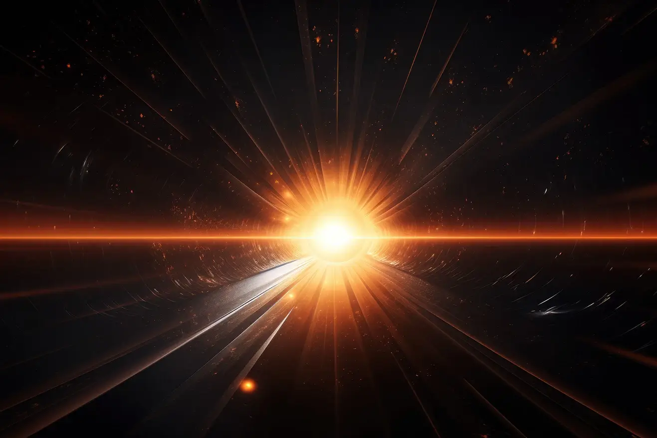 Orange light explosion in dark space