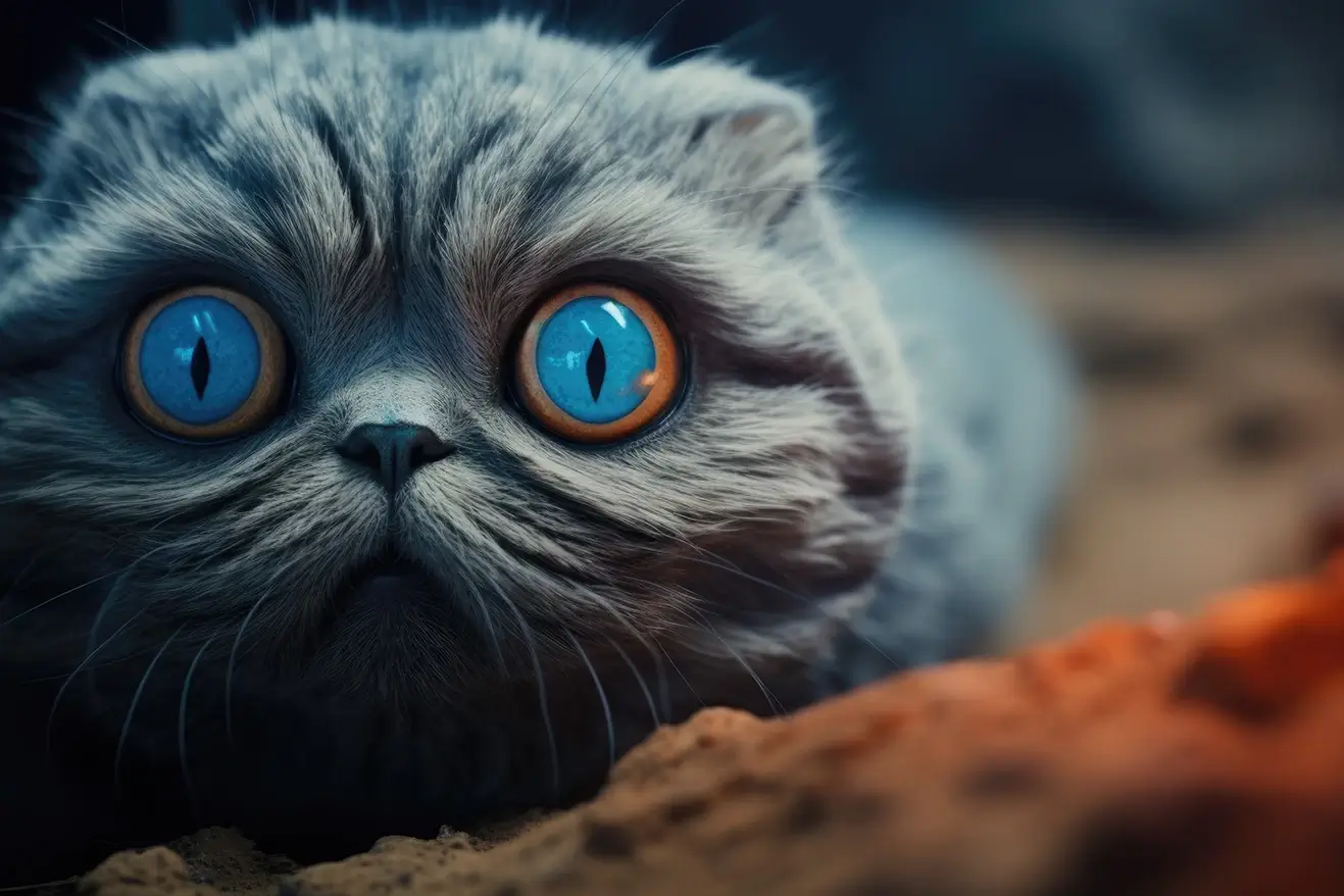 Cute gray Scottish fold cat with blue eyes