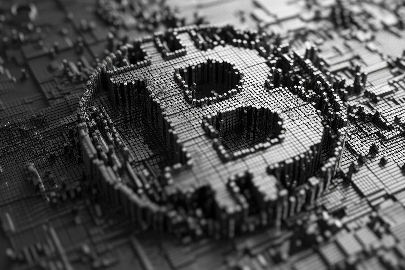 Bitcoin logo made of gray small particles