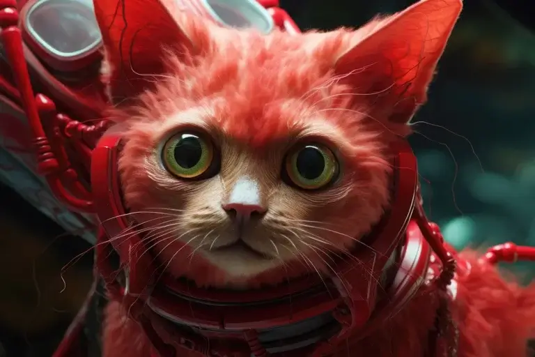 Cat with red fur in strange suite