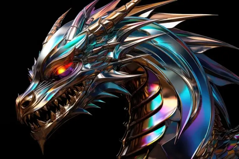 Metallic skin dragon with colorful reflections