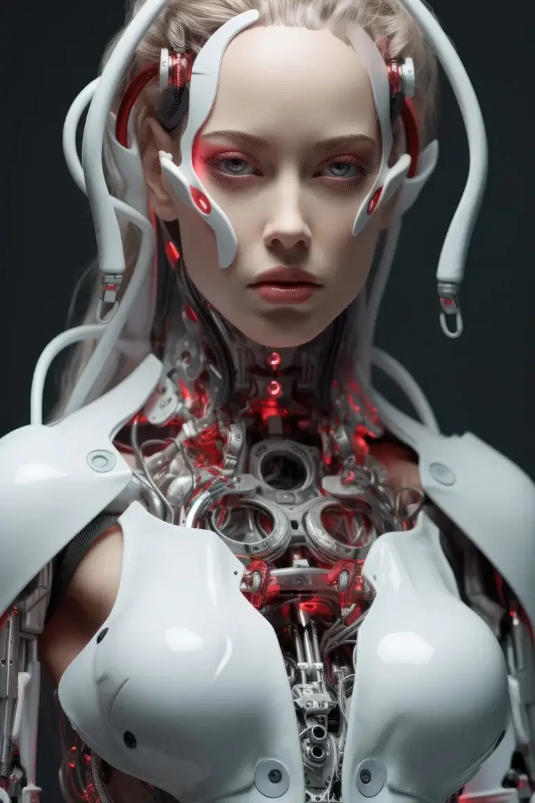 Woman in white futuristic robotic suite