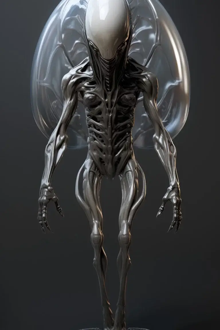 Weird gray alien skeleton creature