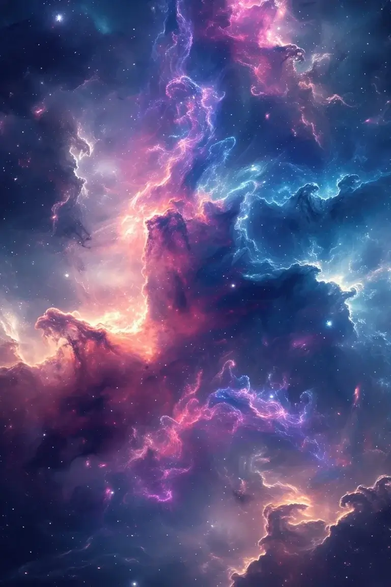 Neon clouds nebula background in space