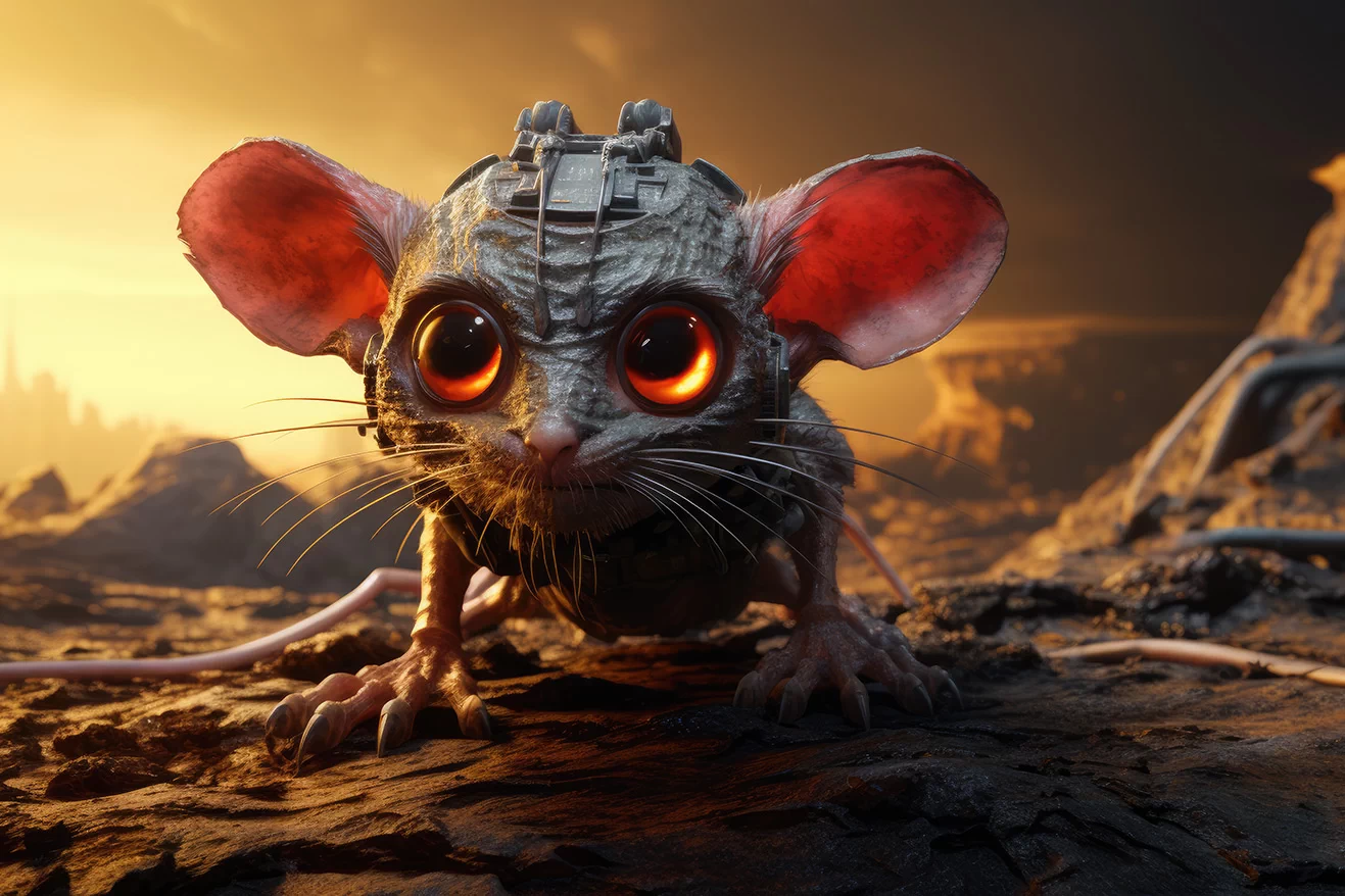 Weird alien mouse with big red ears