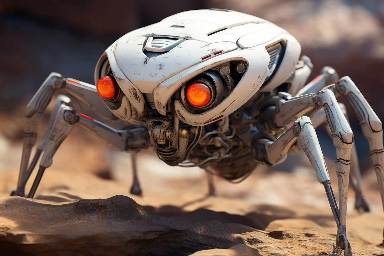 Robotic bug with orange eyes