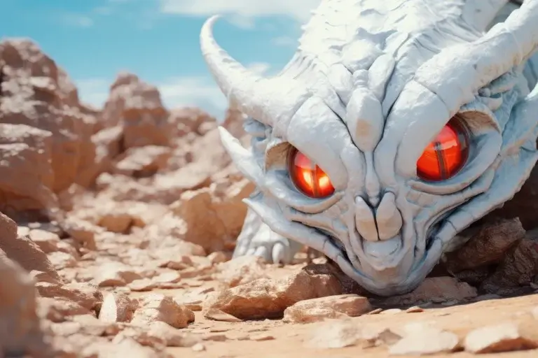 White dragon with big red eyes