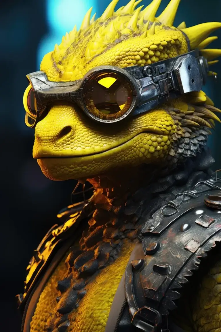 Humanoid yellow lizard in glasses