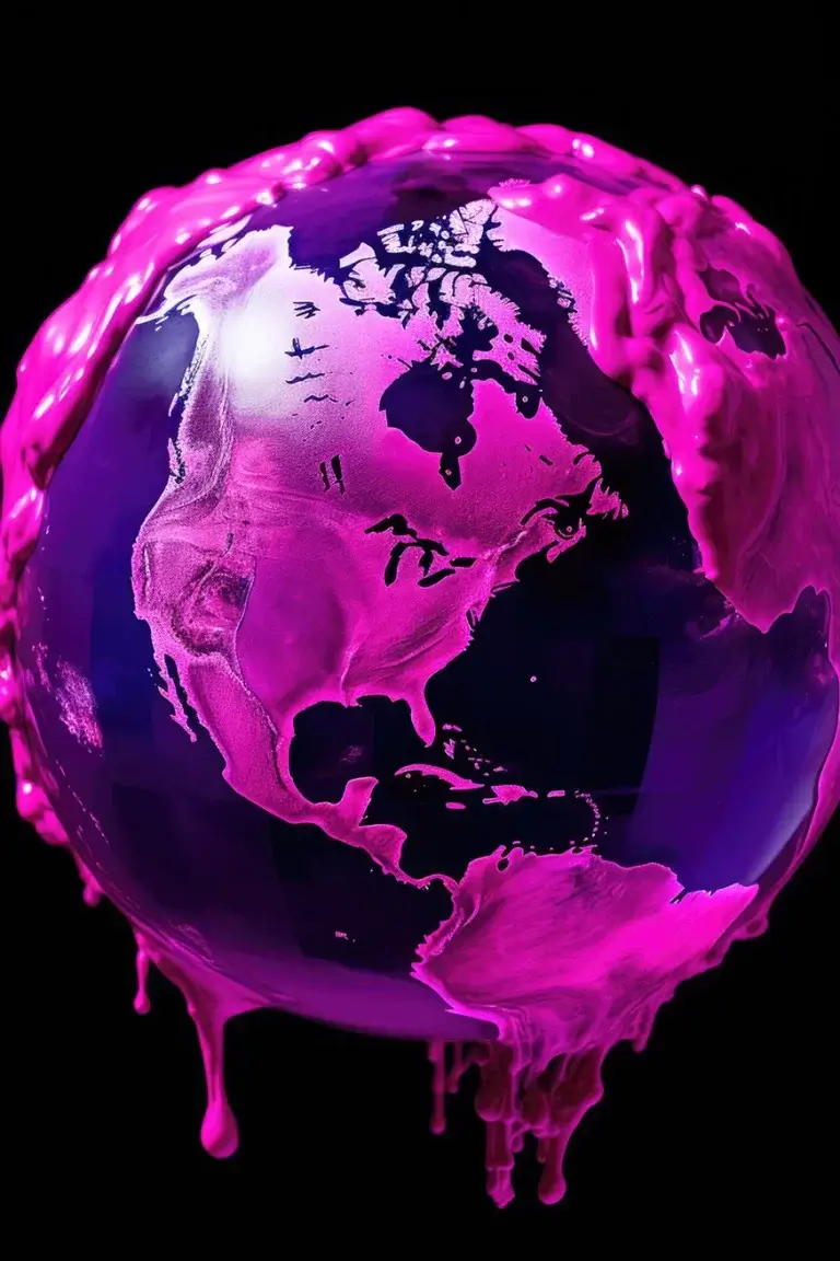 Planet Earth made of purple and violet paint