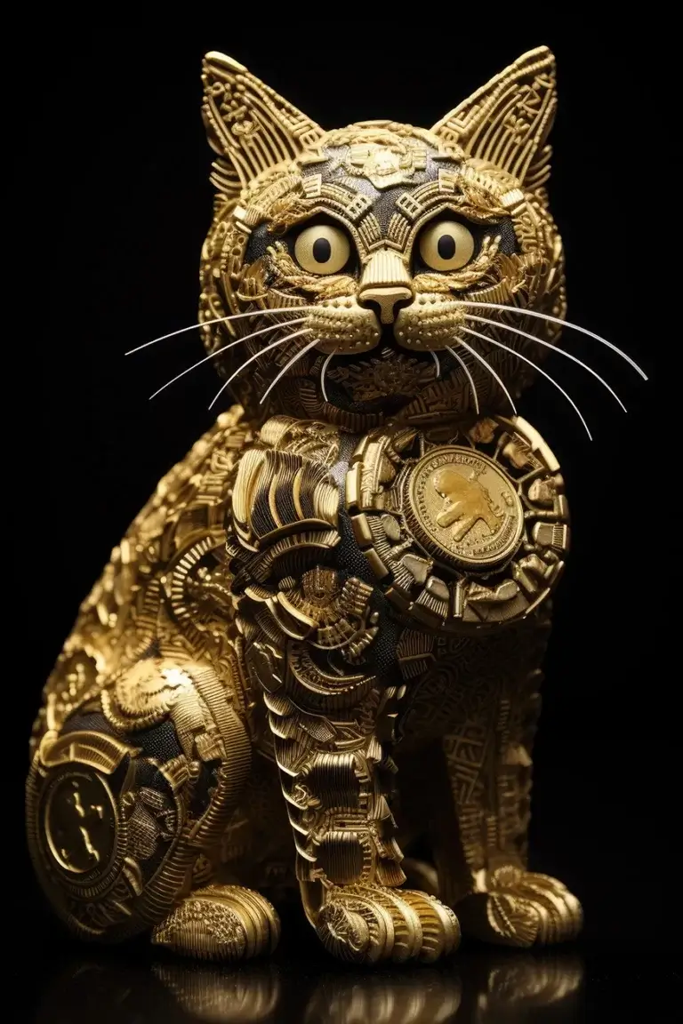 Robotic cat made of golden parts