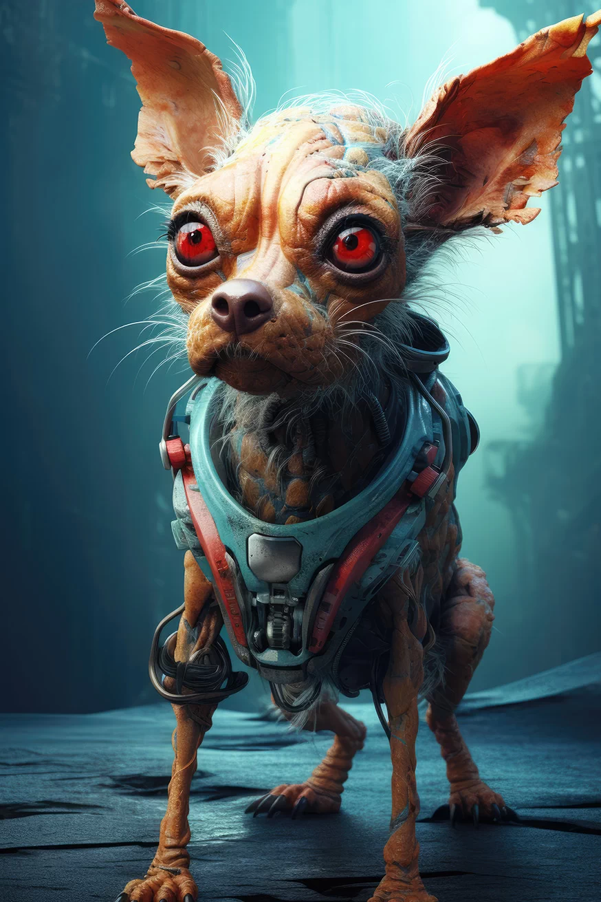 Cute monster alien dog in strange suit