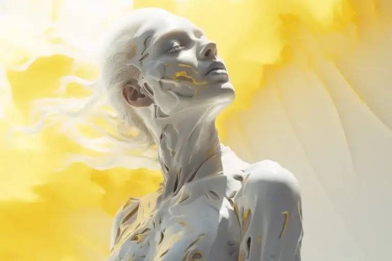 Woman made of soft white material on yellow background