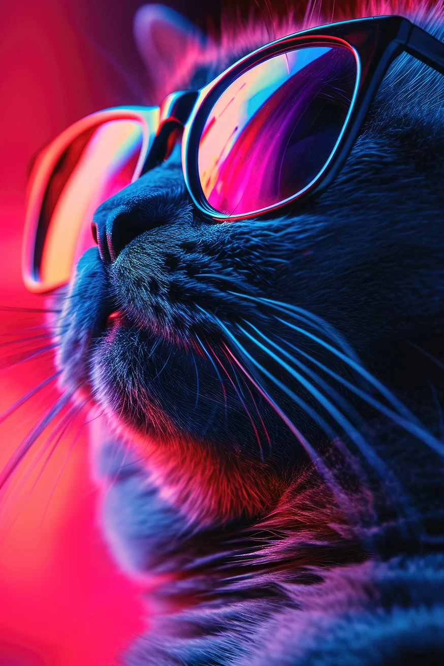 Cute cat in sunglasses and neon lights