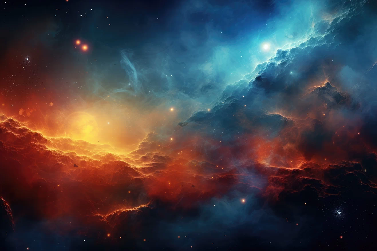 Stunning colorful orange and blue space nebula clouds