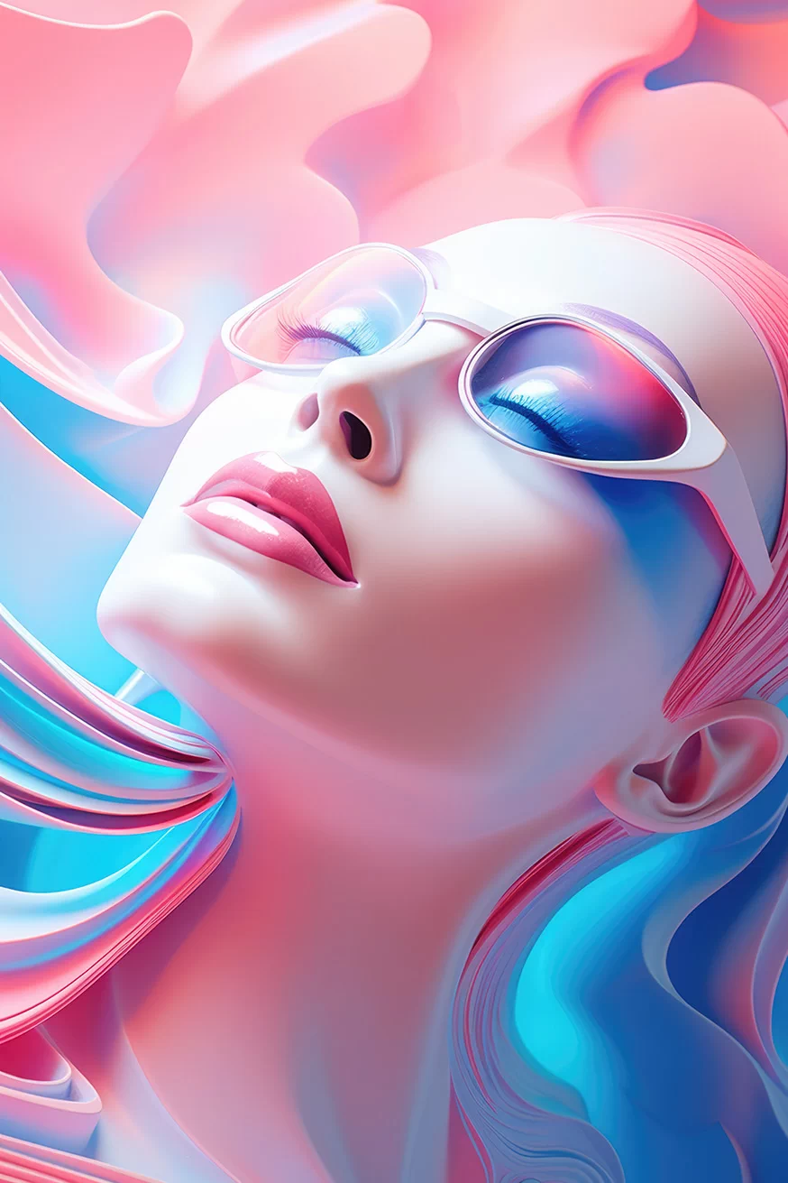 Girl on sunglasses on pastel waves background