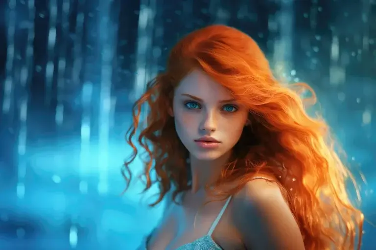 Cute orange haired girl on blue background