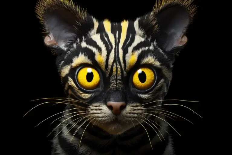 Weird zebra cat with yellow eyes