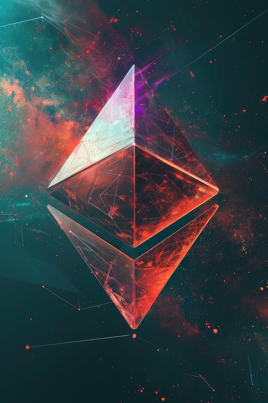 Ethereum crypto logo on dark space background