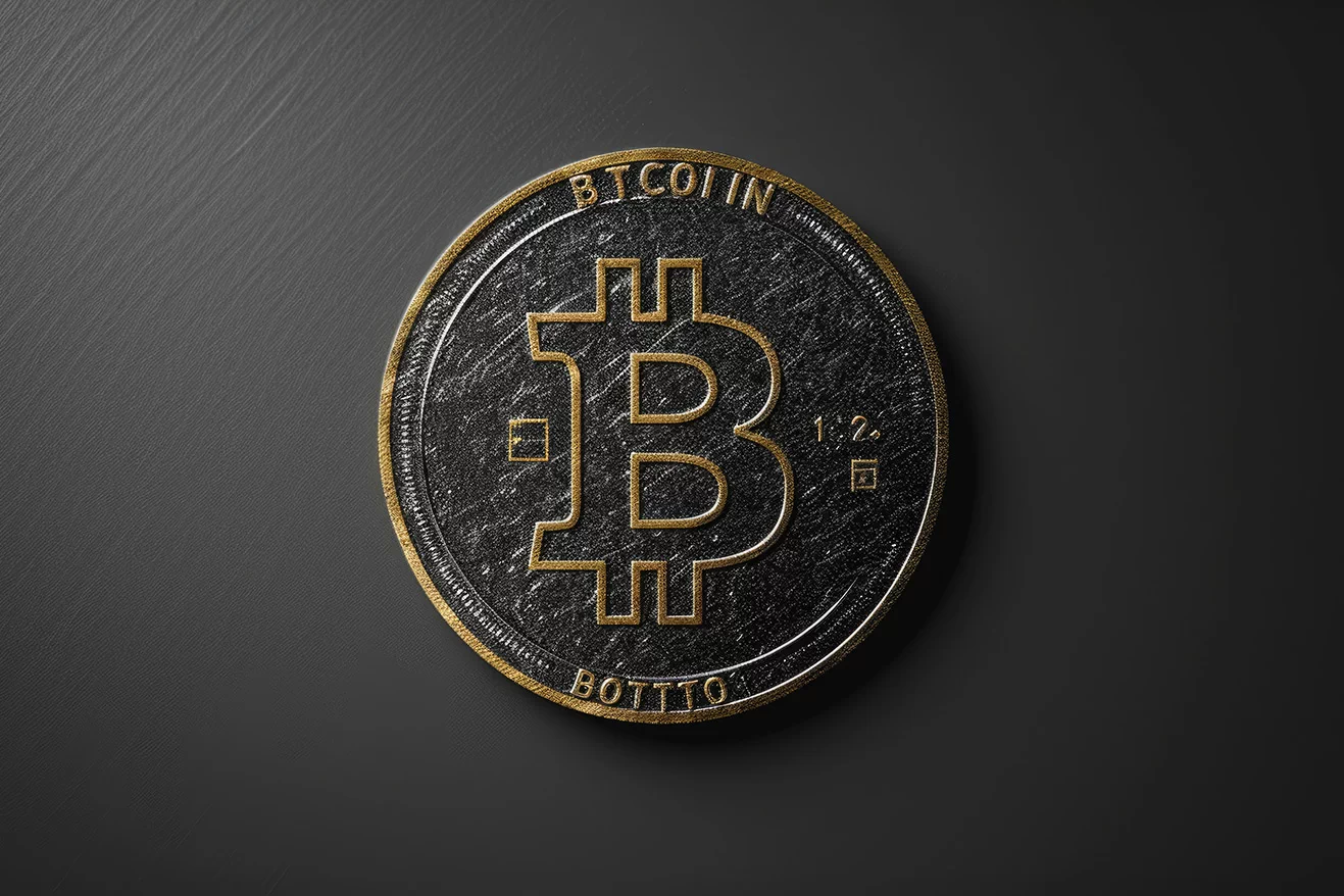 Dark bitcoin logo on gray background