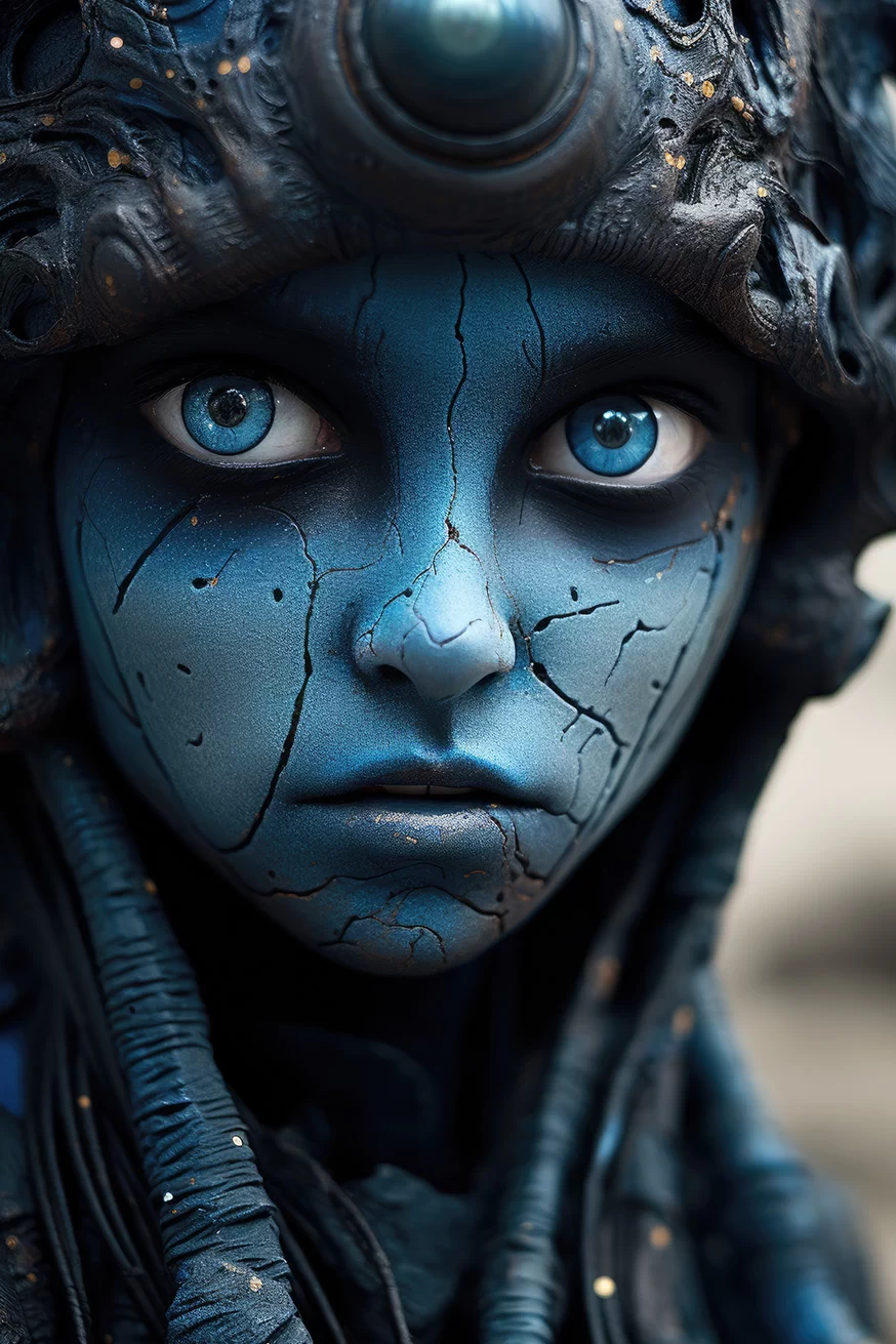 Portrait of mystic alien child with blue skin