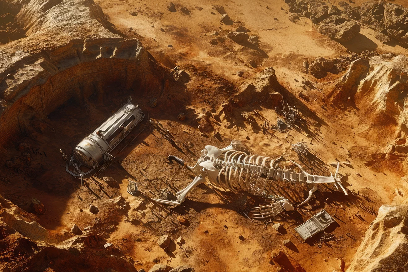 Huge skeleton of unknown animal found near space station on some planet