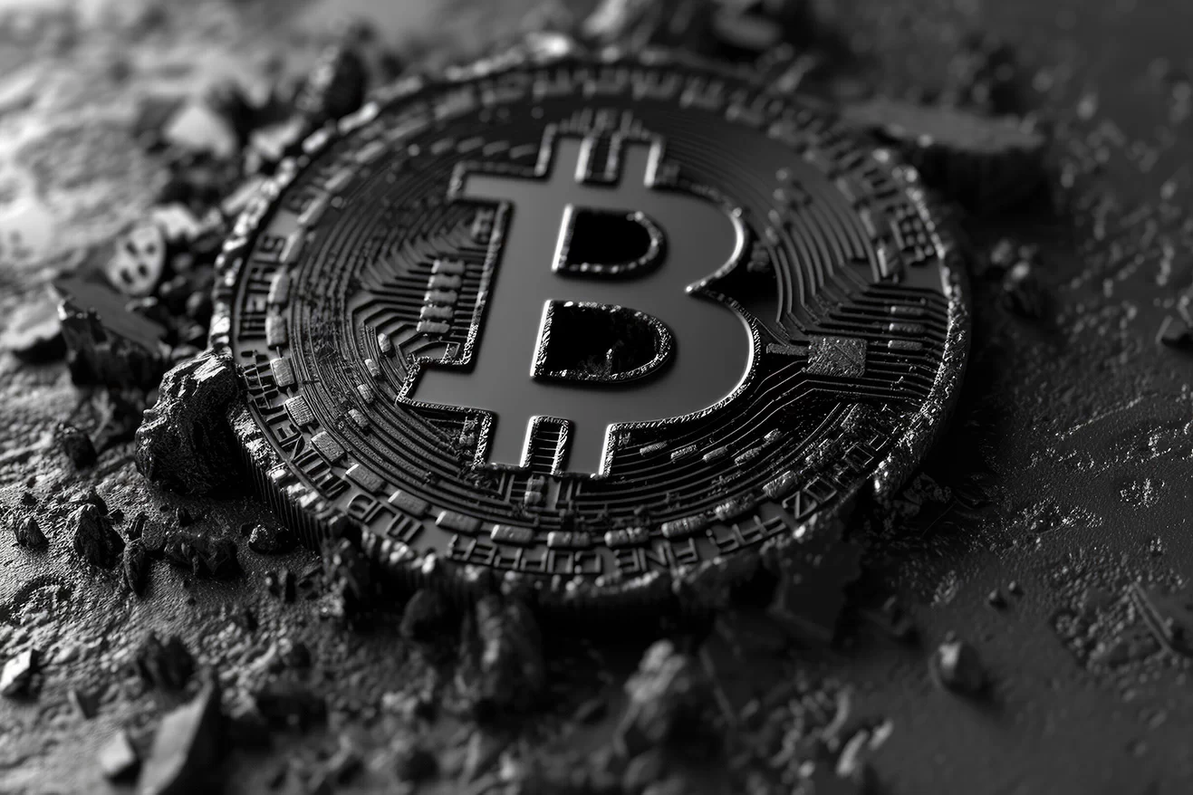 Black bitcoin logo made of matte soft material