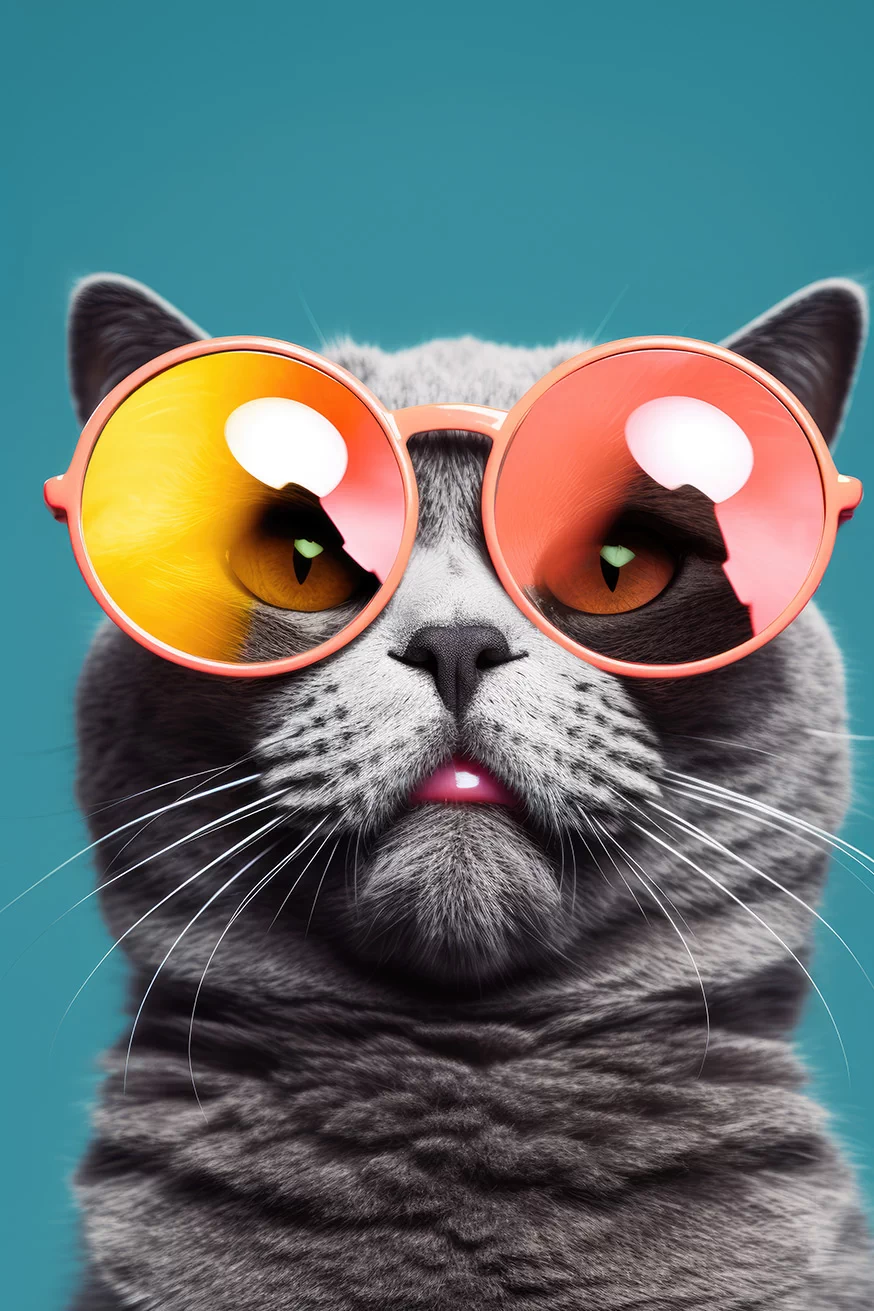 Cute gray cat in colorful glasses