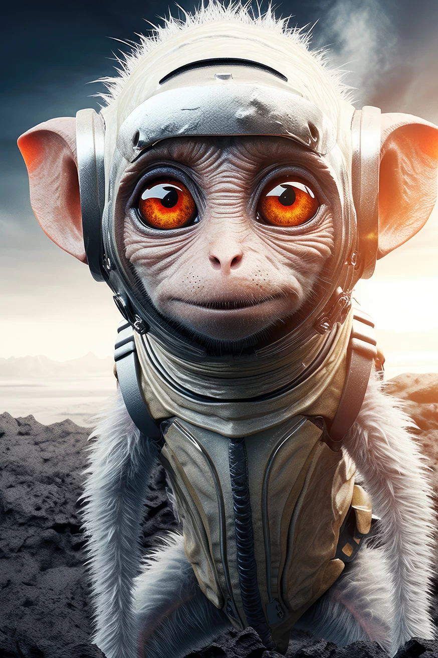 Cute alien monkey in weird suit