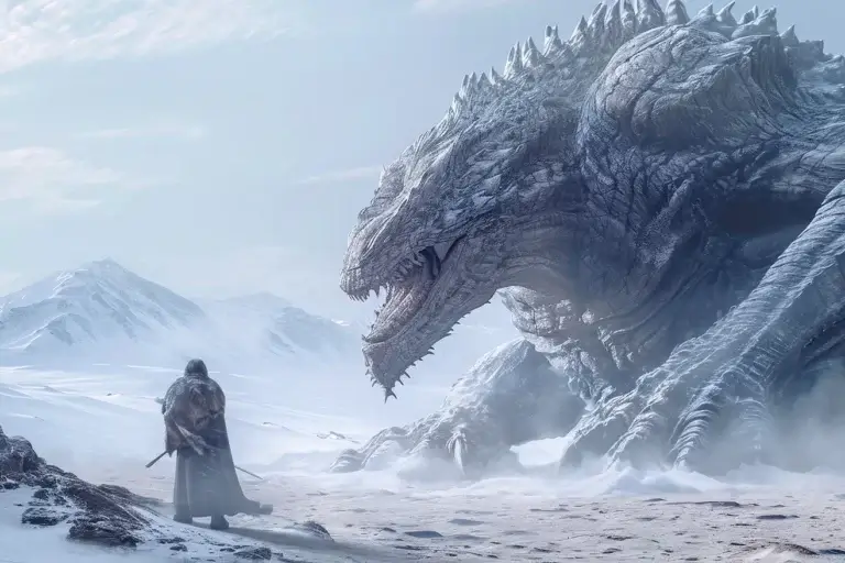 Huge white dragon in the snow