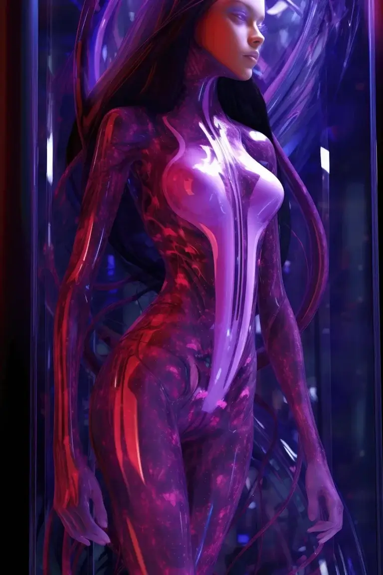 Alien woman with purple transparent body