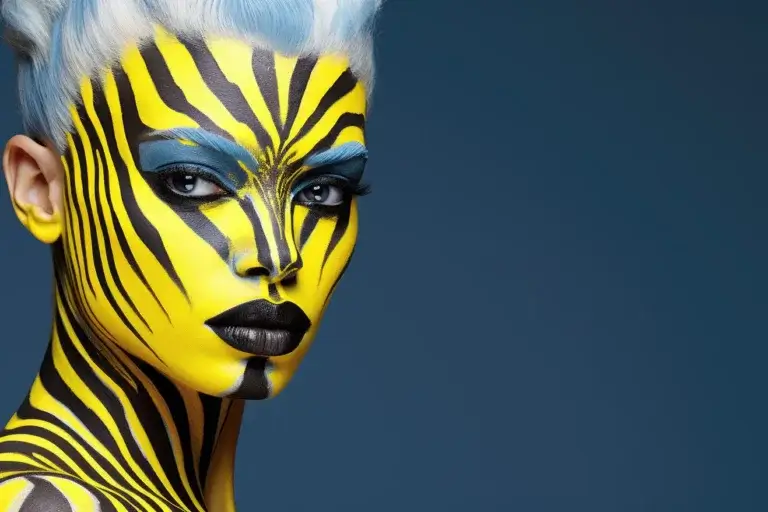 Woman with weird yellow zebra skin