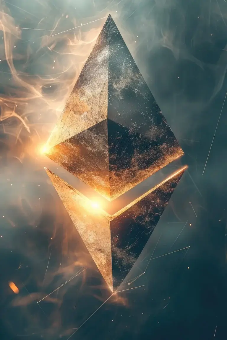 Ethereum grunge logo with sun lights