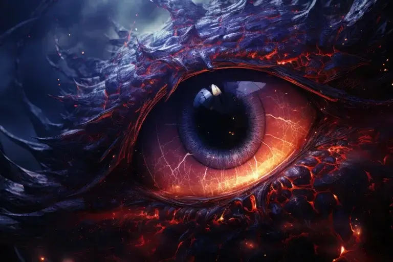 Huge monster eye in violet and orange colors