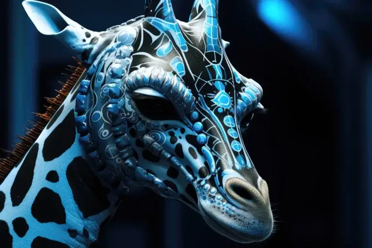 Weird alien humanoid giraffe with blue skin